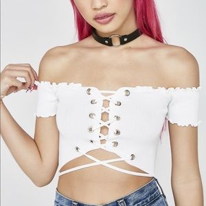 White Lace Up Crop Top - Dolls Kill